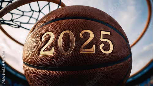happy new 2025 year basketball themed, basket ball background, sport concept, festive template, numbers
