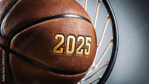 Obraz na płótnie happy new 2025 year basketball themed, basket ball background, sport concept, festive template, numbers w salonie