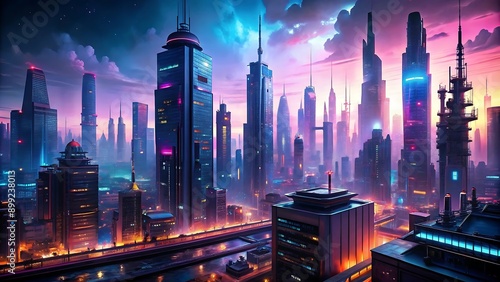 Wallpaper Mural Futuristic Cityscape at Night. Torontodigital.ca