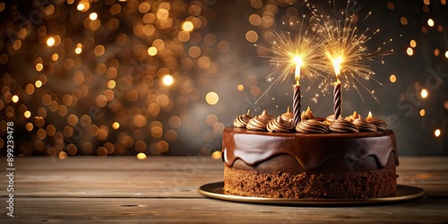 Candle lights on a chocolate cake with splashing effect, celebration, dessert, bakery, sweet, indulgence