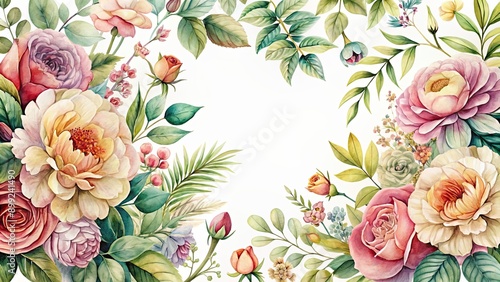 Fototapeta Naklejka Na Ścianę i Meble -  Vintage watercolor botanical of flowers and leaves, vintage, watercolor, botanical, flowers, leaves, retro,nature, floral