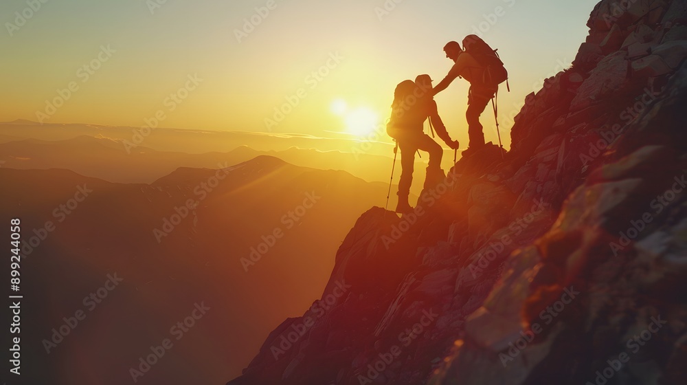 A group of people are hiking up a mountain A group of people are hiking up a mountain