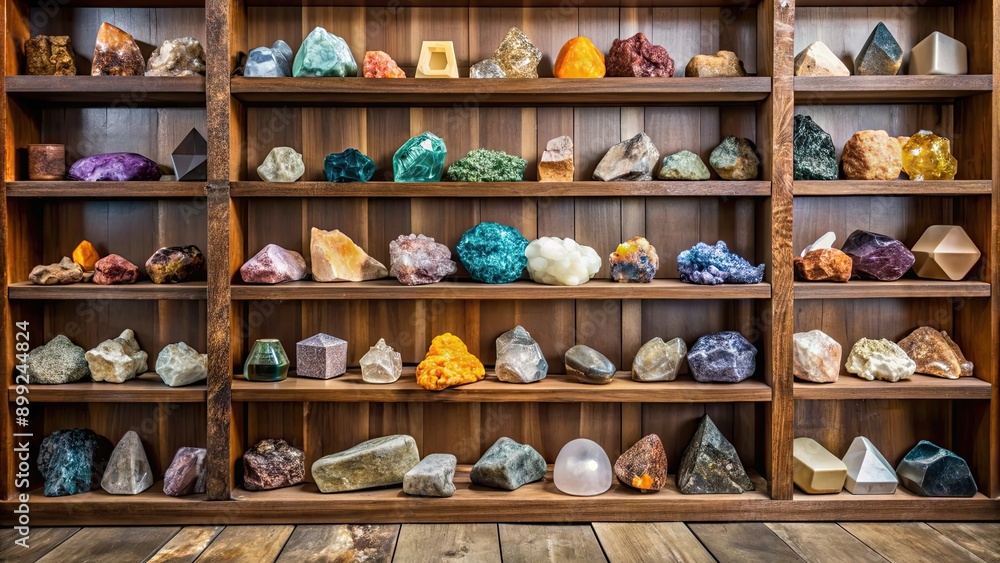 Natural mineral collection displayed on wooden shelves , minerals, rocks, gemstones, collection, display, geology, earth, colorful Natural mineral collection displayed on wooden shelves , minerals, rocks, gemstones, collection, display, geology, earth, colorful