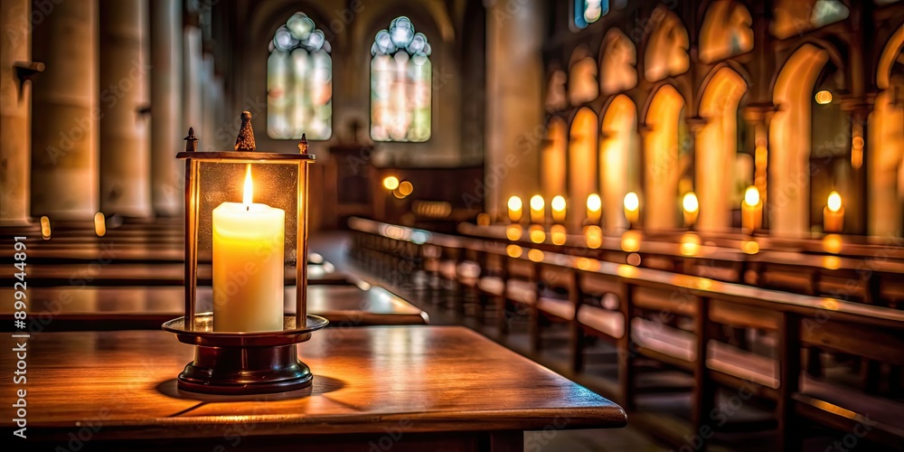 Candle lamp glowing on table in dim church, candle, lamp, glow, table, church, religious, atmosphere, vintage, serene, peaceful Candle lamp glowing on table in dim church, candle, lamp, glow, table, church, religious, atmosphere, vintage, serene, peaceful