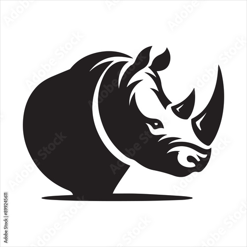 Black silhouette graphic design artwork featuring a rhino head