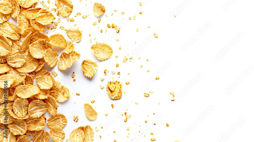 Cornflakes with almonds on solid white background, single object Cornflakes with almonds on solid white background, single object