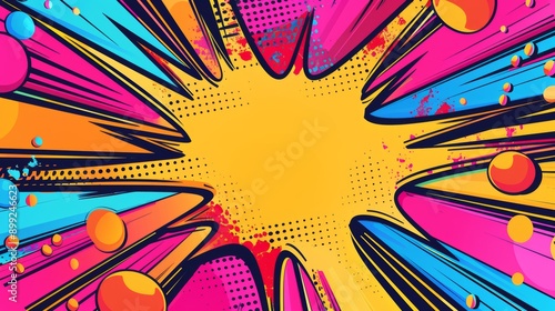 Blank colorful retro pop art comic abstract background template