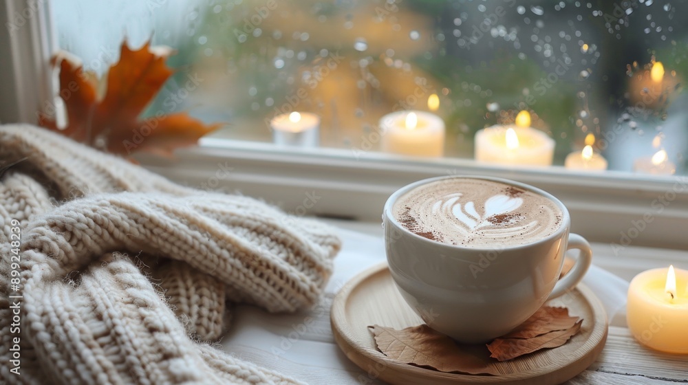 The scene is cozy and inviting, with the warmth of the coffee The scene is cozy and inviting, with the warmth of the coffee