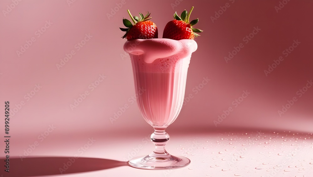 A glass of strawberry milk with a pink and white striped straw. A glass of strawberry milk with a pink and white striped straw.