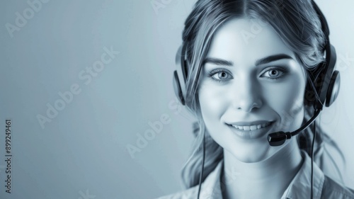 Smiling call center agent with headset