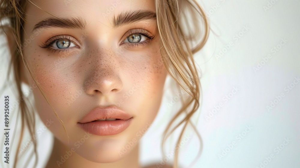 Azure Gaze: Portrait of a woman with captivating blue eyes and natural beauty, radiating confidence and serenity. Azure Gaze: Portrait of a woman with captivating blue eyes and natural beauty, radiating confidence and serenity.