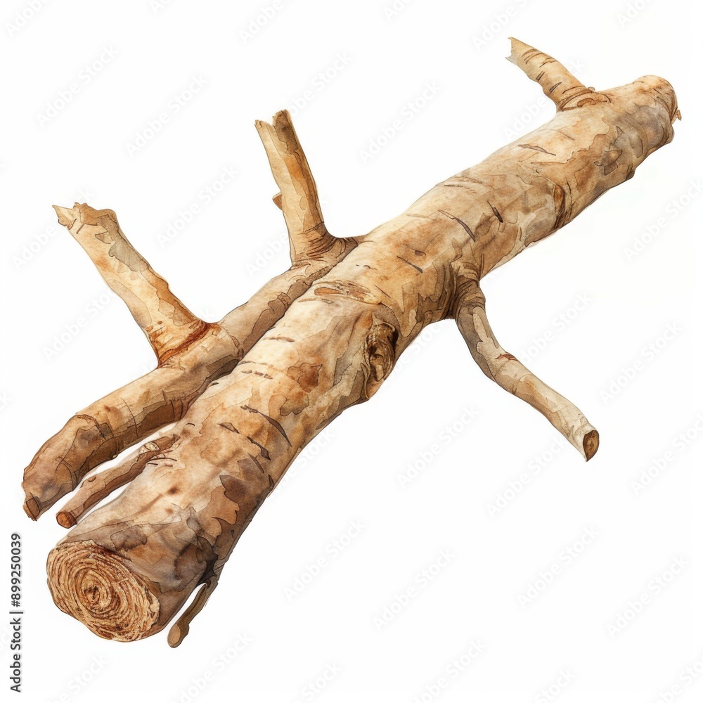Gobo root, long and slender, earthy texture, watercolor style, isolated on white background Gobo root, long and slender, earthy texture, watercolor style, isolated on white background