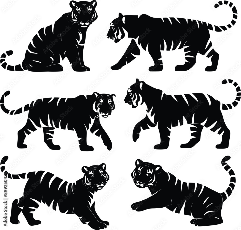 Tiger silhouette isolated on white background tiger set Vector illustration Tiger silhouette isolated on white background tiger set Vector illustration