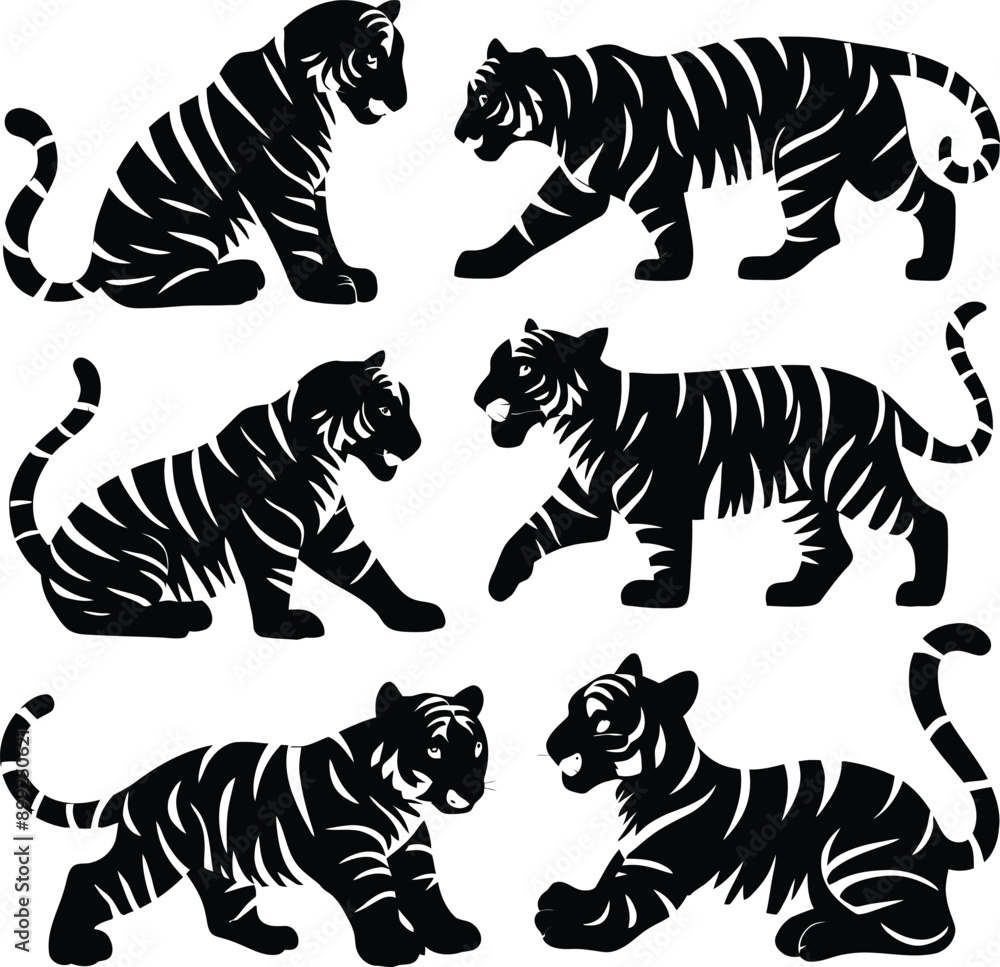 Tiger silhouette isolated on white background tiger set Vector illustration Tiger silhouette isolated on white background tiger set Vector illustration