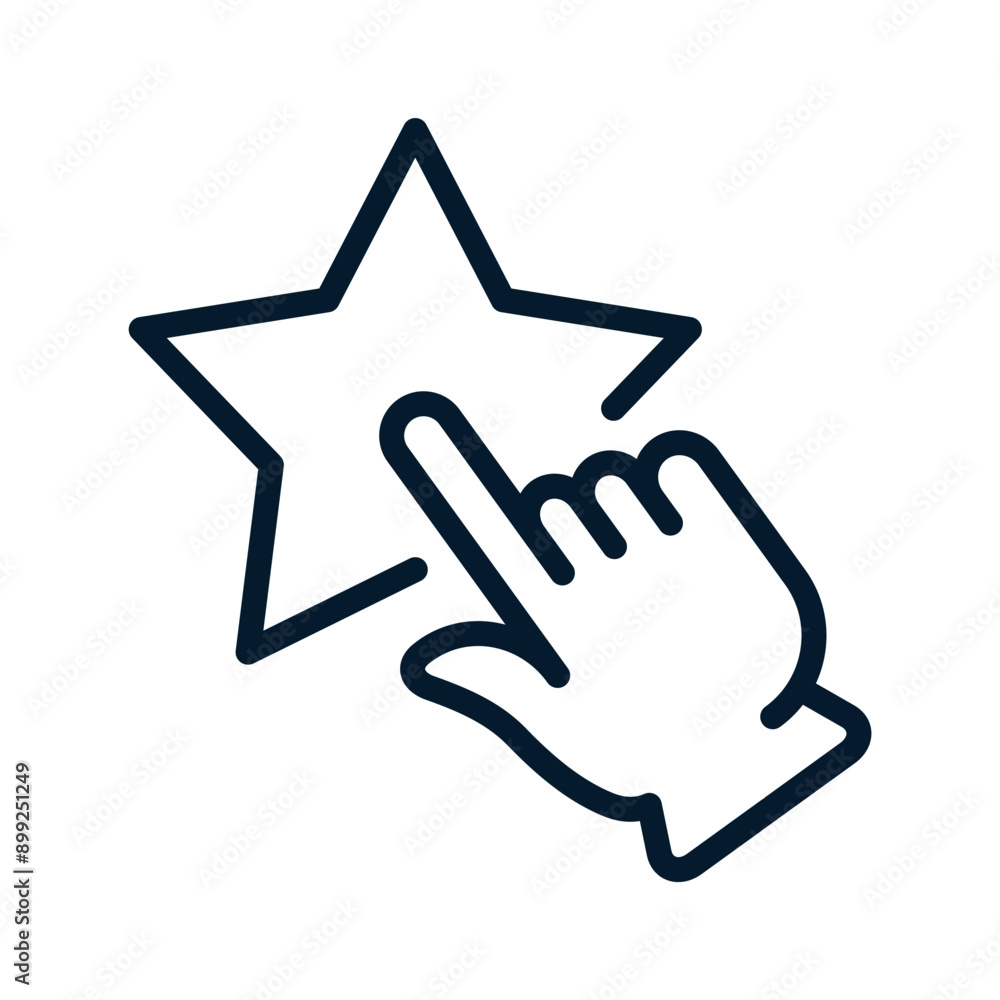 Obraz premium Hand, star. Feedback concept. Vector linear icon isolated on white background.