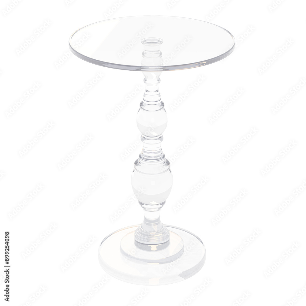 A clear glass table with a white base A clear glass table with a white base