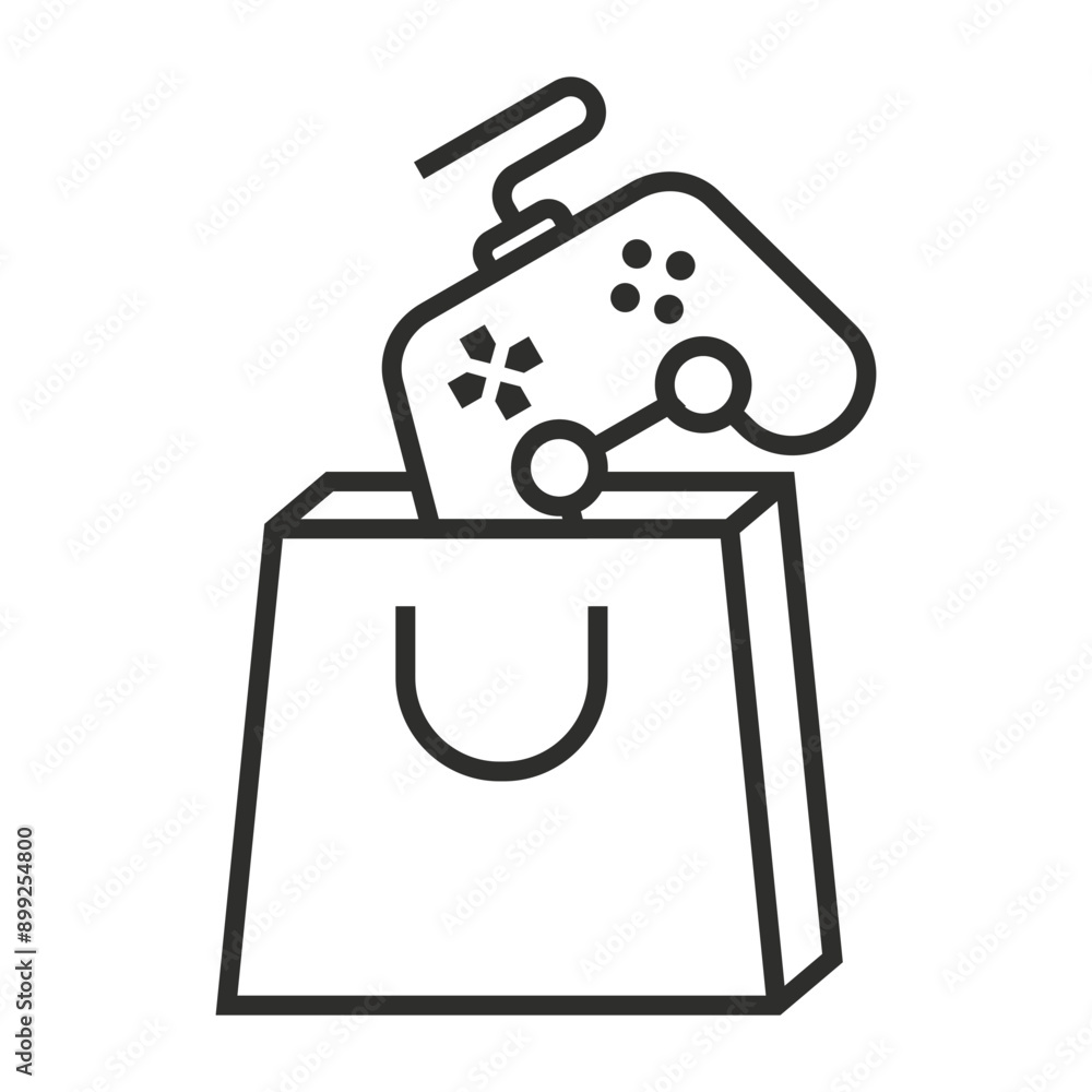 Gaming controller with shopping bag icon, gaming store outline icon, editable vector illustration and transparent graphic element. Isolated on white background Gaming controller with shopping bag icon, gaming store outline icon, editable vector illustration and transparent graphic element. Isolated on white background