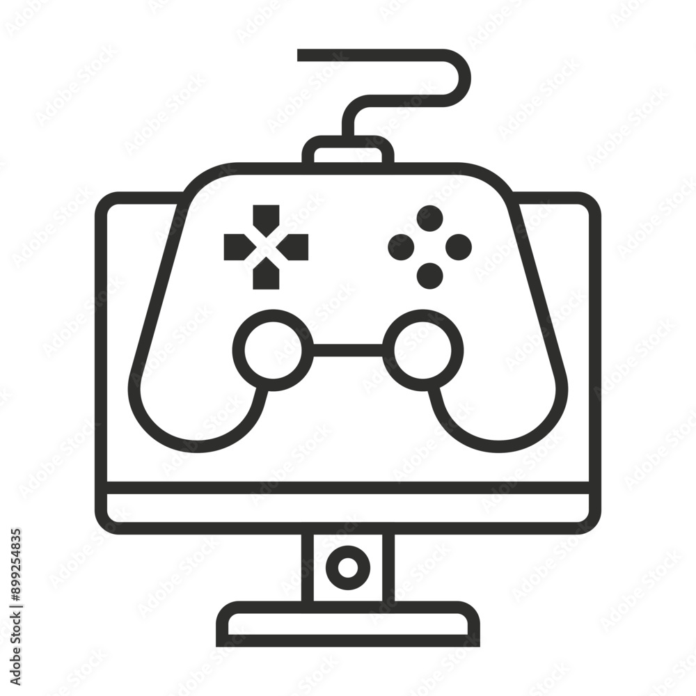 Gaming controller with monitor device icon, gaming store outline icon, editable vector illustration and transparent graphic element. Isolated on white background Gaming controller with monitor device icon, gaming store outline icon, editable vector illustration and transparent graphic element. Isolated on white background