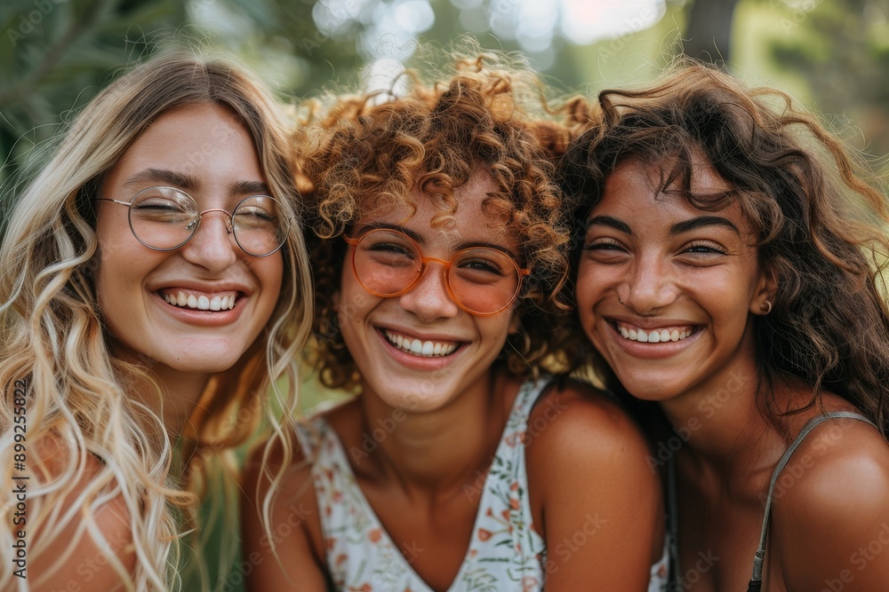 Genuine Joy: Friends Sharing Laughter in Carefree Moment Outdoors Genuine Joy: Friends Sharing Laughter in Carefree Moment Outdoors