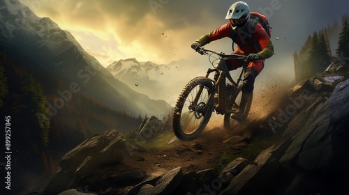 Mountain biker in the mountains. Generated Ai