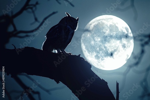 ai generative silhouette of an owl on a full moon night