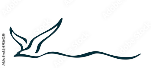 The stylized seagull symbol in the sea.