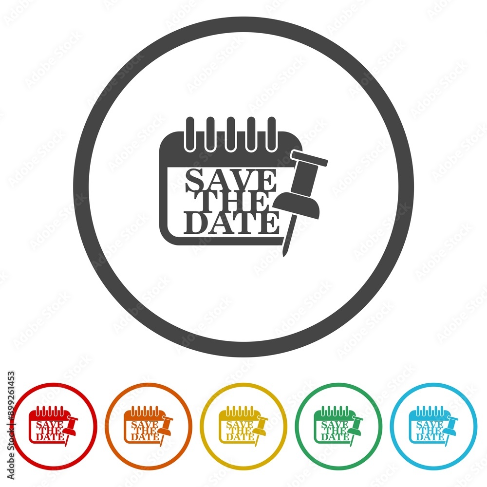 Save the date icon. Set icons in color circle buttons Save the date icon. Set icons in color circle buttons