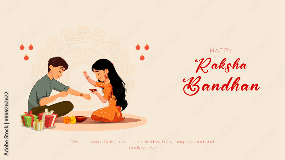 Αυτοκόλλητο Happy Raksha Bandhan social media post with beautiful raksha bandhan festival greeting card India