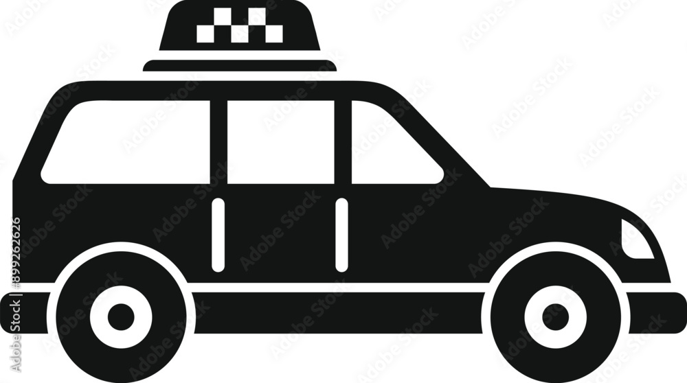 Simple black taxi cab icon representing transport in a city