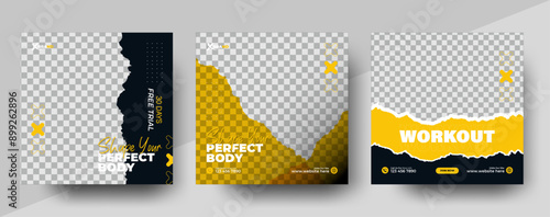 Workout gym fitness social media post banner, sports gym fitness social media post template