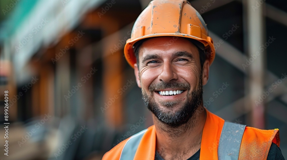 The Builder's Grin: A construction worker beams with pride on site, his smile reflecting the satisfaction of a hard day's work. The Builder's Grin: A construction worker beams with pride on site, his smile reflecting the satisfaction of a hard day's work.