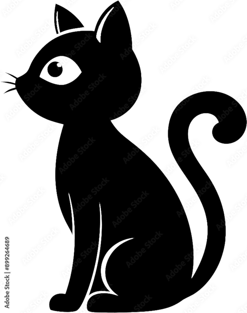 Fototapeta premium Playful cartoon cat silhouette in sleek black stencil design. 