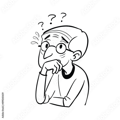 An old man is confused and thinking doodle vector illustration