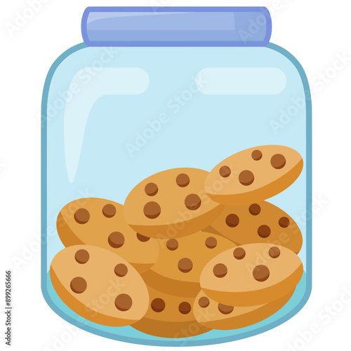Chocolate Chip Cookies In Jar Vector, Simple Cartoon Style Illustration