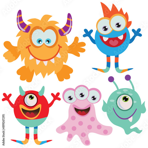 Funny monsters  bundle vector cartoon illustration