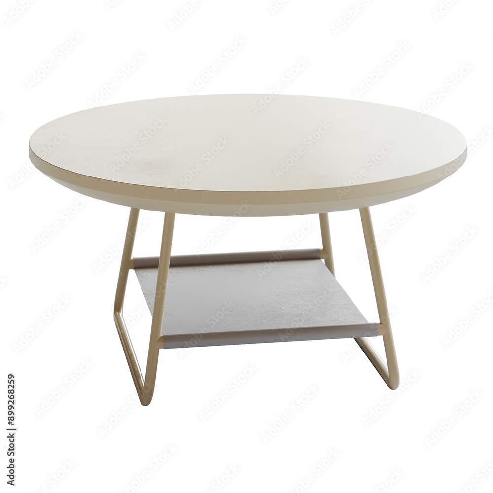 A round table with a shelf underneath it A round table with a shelf underneath it