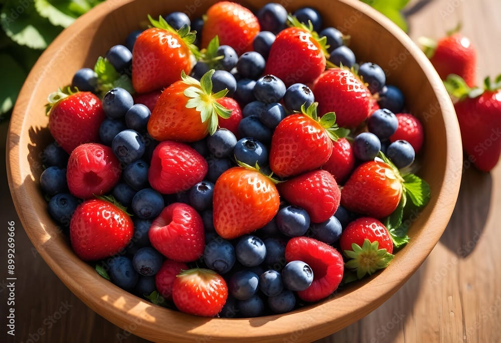 Freshly picked strawberries, blueberries, and raspberries in a bowl. Fruit harvest. Close-up photo of the fruit Freshly picked strawberries, blueberries, and raspberries in a bowl. Fruit harvest. Close-up photo of the fruit