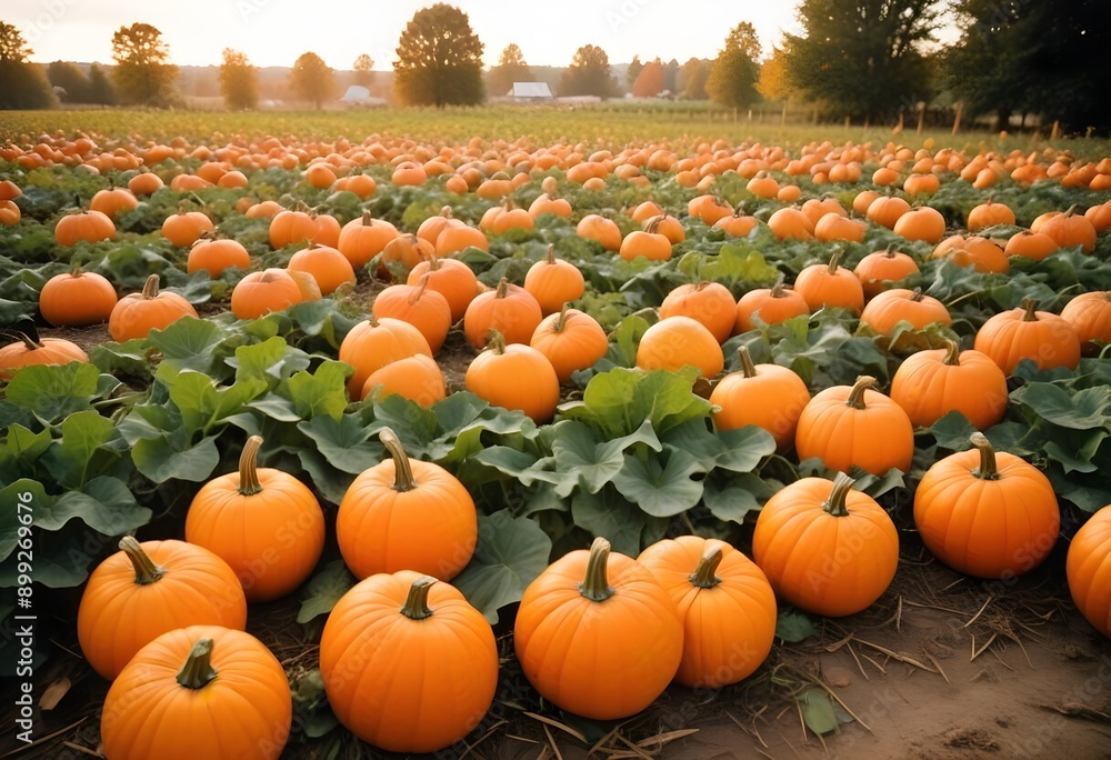 A field full of large orange pumpkins. Pumpkin field. Autumn field A field full of large orange pumpkins. Pumpkin field. Autumn field