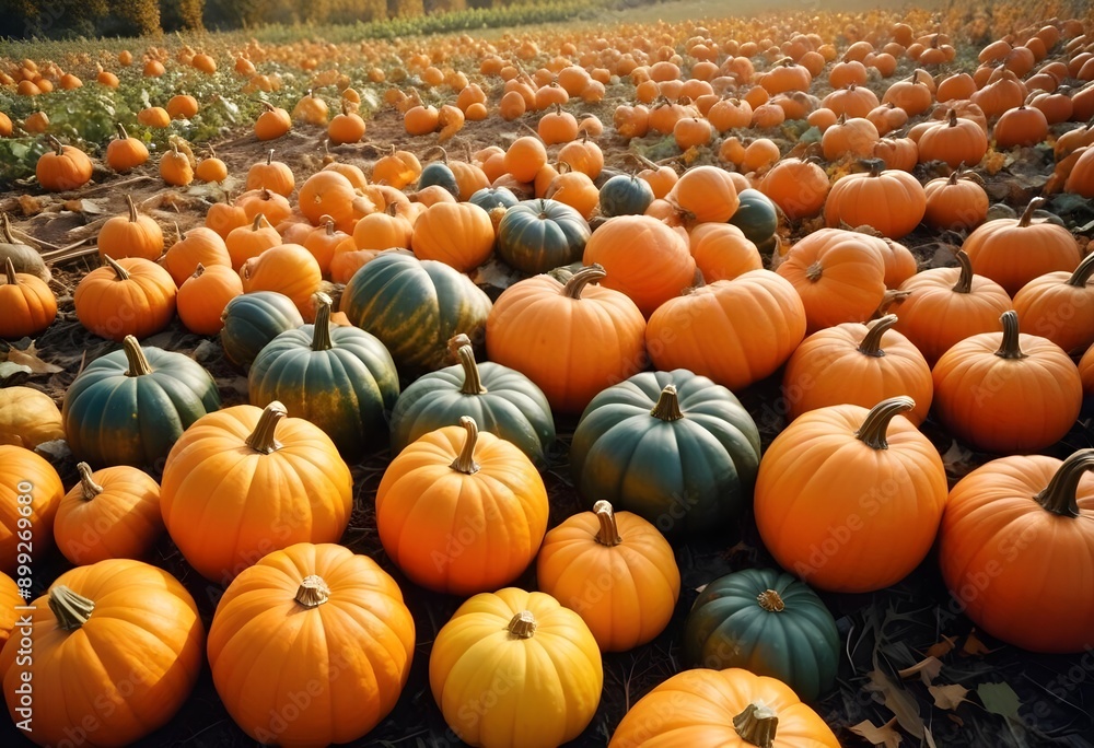 A field full of large orange pumpkins. Pumpkin field. Autumn field A field full of large orange pumpkins. Pumpkin field. Autumn field