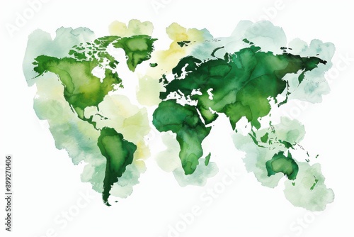 Fototapeta Naklejka Na Ścianę i Meble -  watercolor depiction of a world map focusing on eco-friendly and sustainable living