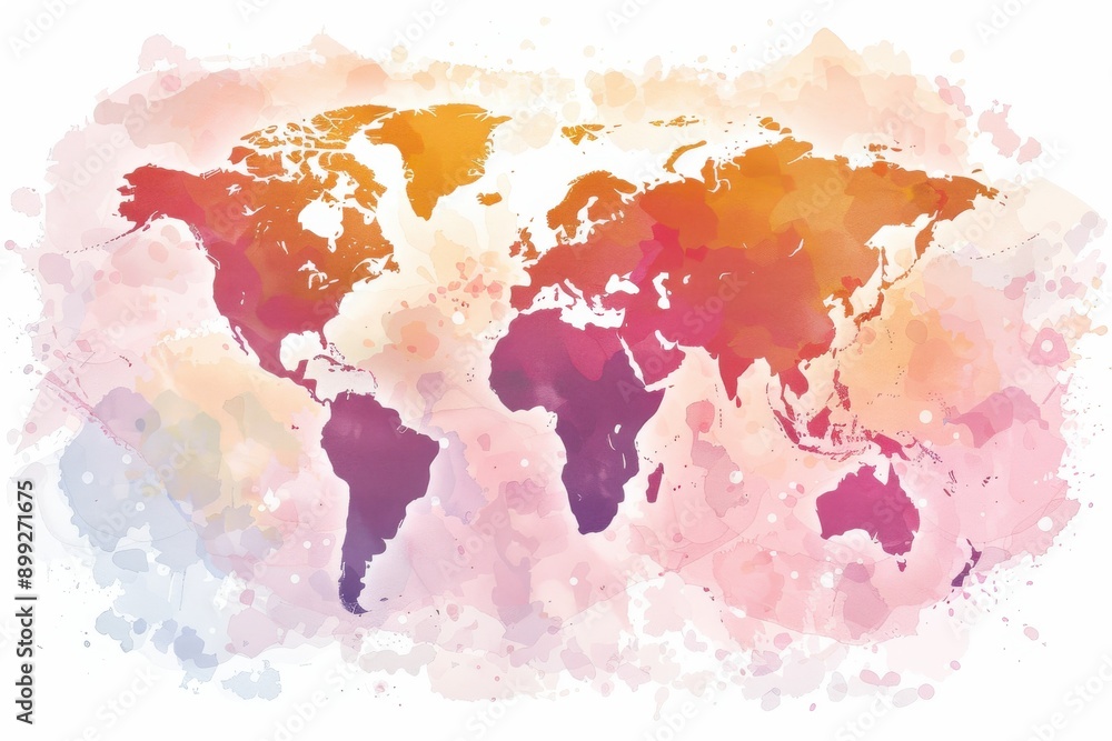 Obraz premium detailed world map painted with watercolor in a variety of vibrant colors