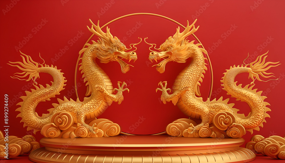 Fototapeta premium Dragon chinese lunar podium background