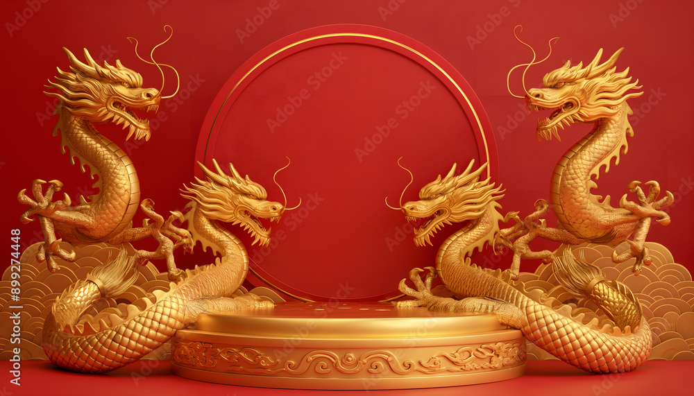 Fototapeta premium Dragon chinese lunar podium background