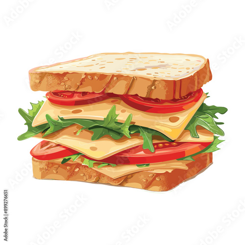 Delicious sandwich with cheese, tomato and lettuce. Perfect for lunch or a quick snack.