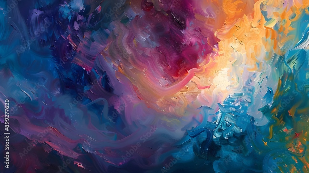 Fototapeta premium Boundless Vibrant Abstract Painting with Fluid Brushstrokes Dynamic Motion and Expressive Colors in a Dreamlike Impressionist Style