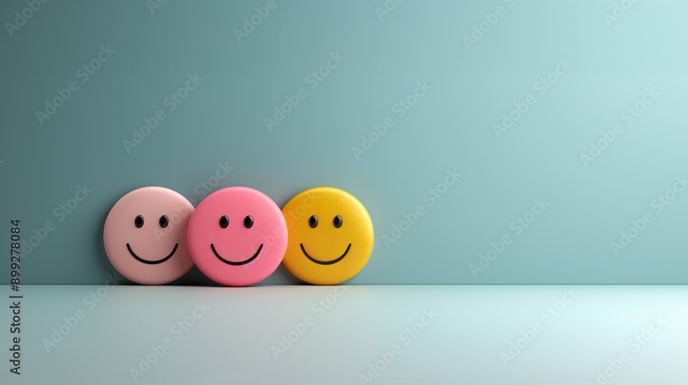 Colorful Smiling Emoji Faces on Teal Background Colorful Smiling Emoji Faces on Teal Background