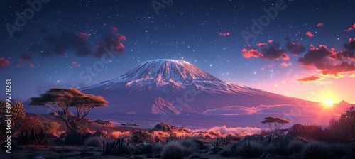 Evening View of Kibo with Uhuru Peak at Mount Kilimanjaro