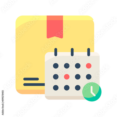 Delivery Schedule icon. On time, Delivery time, Package, Delivery, Calendar, Pick up, Packing, Schedule, Time and date