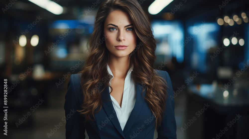 Portrait of a professional woman in a suit. Business woman standing in an office. Portrait of a professional woman in a suit. Business woman standing in an office.