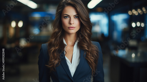 Portrait of a professional woman in a suit. Business woman standing in an office.